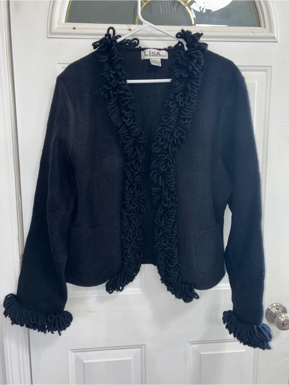 Lisa International Vintage Black Knit Loop-Detail Cardigan